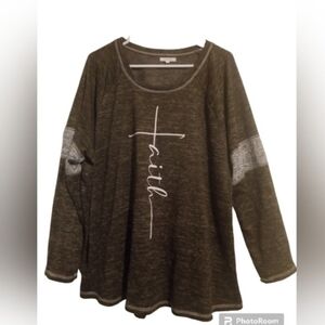 Faith Graphic Long Sleeve Top - Olive Green